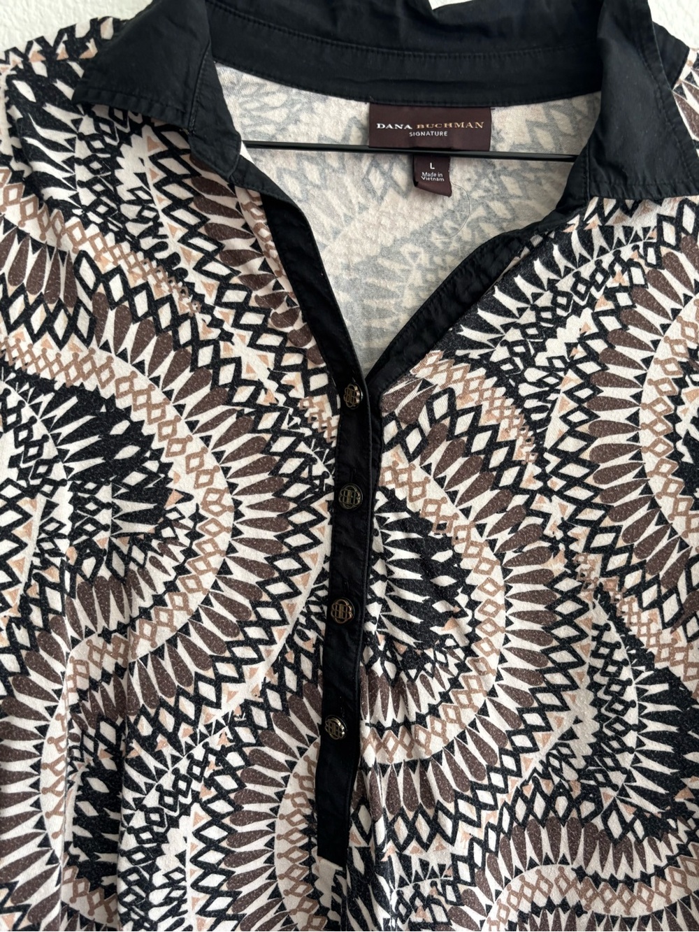 Dana Buchman Black, White & Brown Geometric Button-Down Top